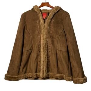 Vintage Esprit Brown Faux Fur & Faux Suede Embroidered Coat Size L